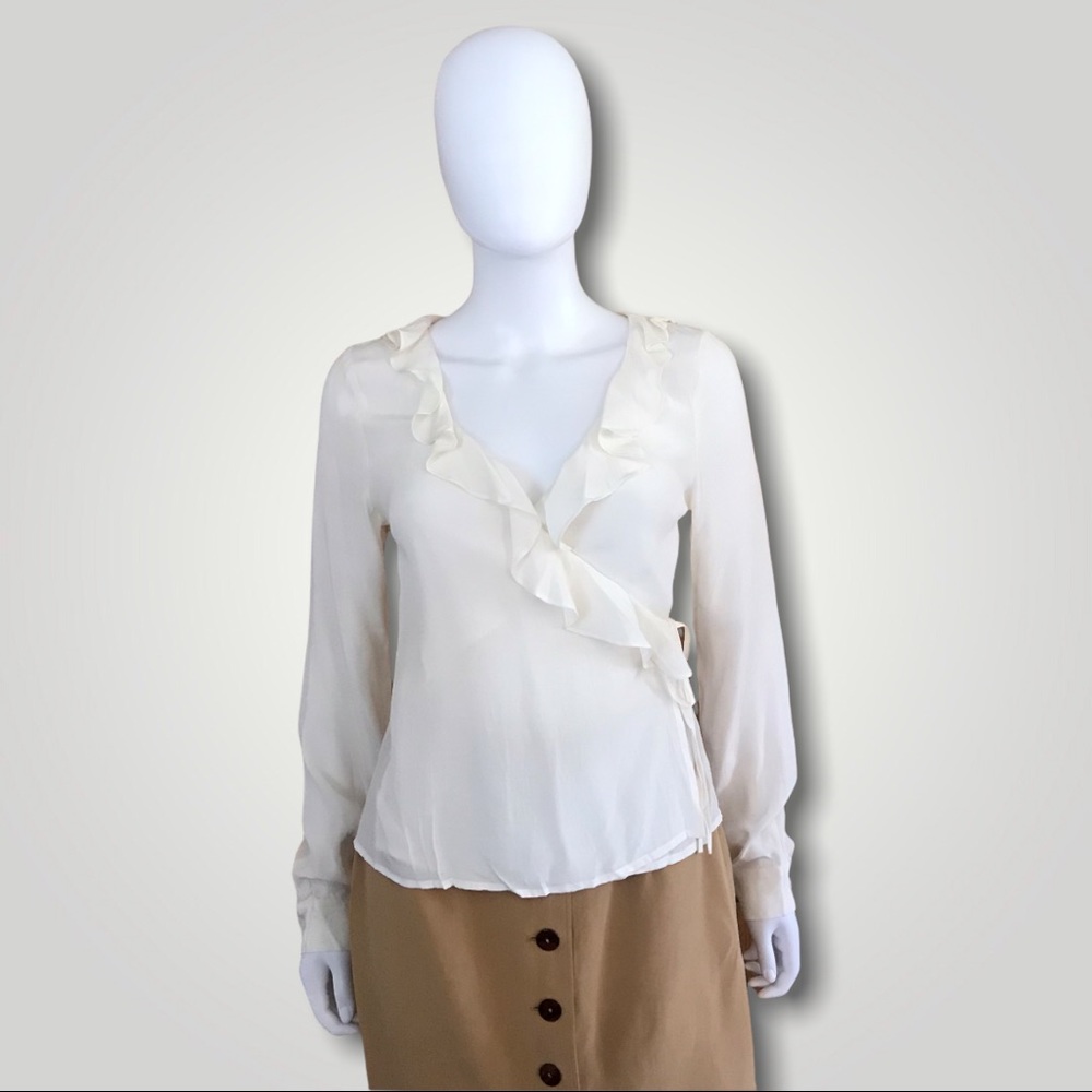 Line & Dot Cream Wrap Top Small
